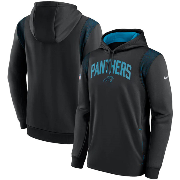 Men's Carolina Panthers Black Sideline Stack Performance Pullover Hoodie 002